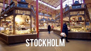 Sweden 🇸🇪 Stockholm tour 4k Östermalm Saluhall February 2024 [upl. by Nicolais]