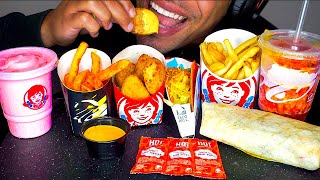 wendys vs taco bell chicken nuggets burrito frosty nacho cheese fries mukbang jerry asmr eating sho [upl. by Selrahc]