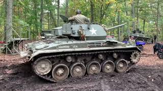 WWII US M24 Chaffee Light Tank Driving in Mud [upl. by Omor]