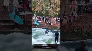 Surfing in the Isar river in München [upl. by Yalhsa]