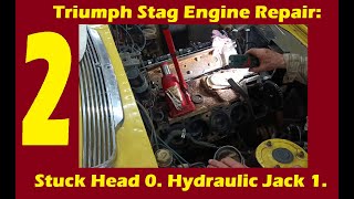 Triumph Stag Engine Repair Pt2 Stuck Stud Cylinder Head Removal using a hydraulic jack [upl. by Anastase986]