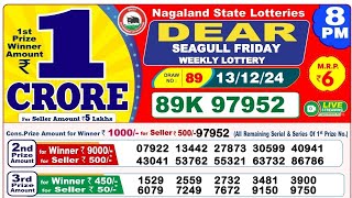 Nagaland State Lottery  Dear Seagull Evening 8 PM Live Results  Lottery Sambad 13122024  13 Dec [upl. by Grand]