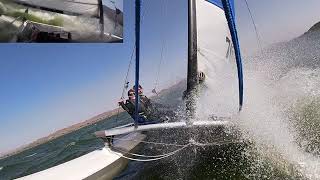 Hobie 16 Sailing In Extreme Winds Main Sail Reefed No Jib [upl. by Notsuh]