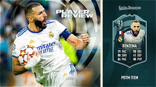 FIFA 22 POTM BENZEMA REVIEW  91 POTM BENZEMA PLAYER REVIEW  FIFA 22 ULTIMATE TEAM [upl. by Anilosi14]