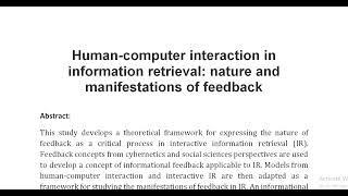 Human computer interaction in information retrieval nature and manifestations of feedback [upl. by Andrew]