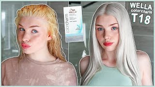 HOW TO TONE PLATINUM BLONDE HAIR AT HOME  WELLA T18  PERFECT ICY WHITE PLATINUM BLONDE HAIR  AD [upl. by Pasadis]