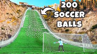 200 Soccer Balls Vs Goalie at Olympic Ski Jump [upl. by Siddra]