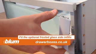 Blum Tandembox Antaro  frosted glass infills for  deep kitchen drawer box [upl. by Woodhouse623]