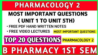 Pharmacology 5th sem Important Questions  pharmacology2 Most Important Questions  B pharmacy [upl. by Chiquita]