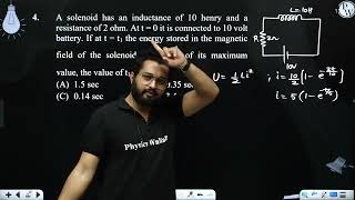 A solenoid has an inductance of 10 henry and a resistance of 2 ohm At t  0 it is connected to [upl. by Douville801]