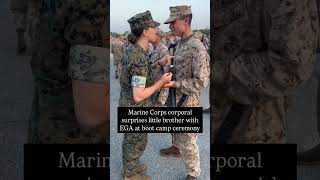 Corporal surprises little brother with EGA at boot camp ceremony marinecorps usmilitary semperfi [upl. by Yelmene]