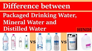 Difference between Packaged Drinking Water Mineral Water and Distilled WaterHindi [upl. by Urina]