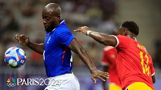 France mens soccer stays unbeaten with narrow 10 against Guinea  Paris Olympics  NBC Sports [upl. by Nomyar]