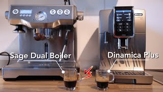 Sage Dual Boiler vs Delonghi Dinamica Plus [upl. by Nnylimaj788]