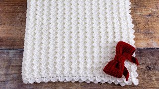 🎀 BEAUTIFUL Shell Stitch Crochet Baby Blanket Pattern 1 Row Repeat Only 🤩 [upl. by Enywtna]