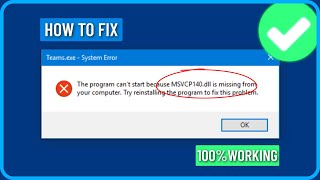 How To Fix msvcp140dll Missing Error in Windows 1011 [upl. by Afital]