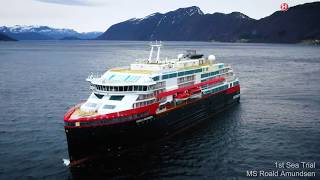 MS Roald Amundsen Hurtigruten 1st Sea Trial 4K [upl. by Dlareg]