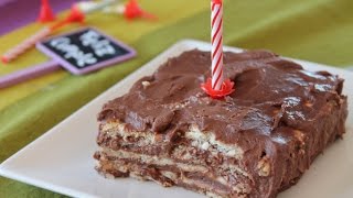 Tarta de galletas natillas y chocolate 😁🎂🎁 tarta de la abuela para cumpleaños sin lactosa [upl. by Noitna]