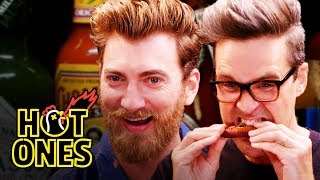 Rhett amp Link Hiccup Uncontrollably While Eating Spicy Wings  Hot Ones [upl. by Astto47]