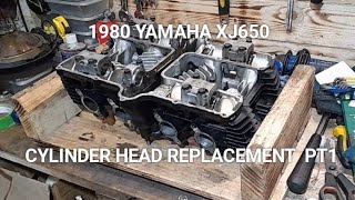 1980 Yamaha XJ650 Cylinder Head Replacement Part 1 [upl. by Atiuqal]