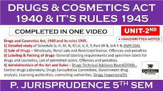 Unit 2 complete  Drugs and Cosmetics Act 1940 and its rules 1945  Pharmaceutical Jurisprudence [upl. by Lauralee]