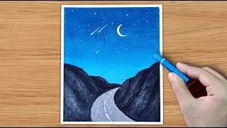 Moonlight scenery drawing with oil pastel  Tutorial shorts [upl. by Dyanna]