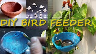 Bird feeder from old Diya  how to make a bird feeder from Diya  simple and easy craft for clay [upl. by Dorren]