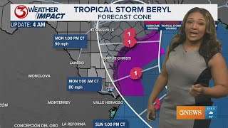 Beryl forecast track continues toward the Texas Coast [upl. by Aniuqaoj540]