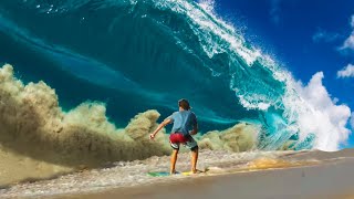 RAW  Young Professional Skimboarders Attempt to Ride Giant Waves On The Beach of Cabo San Lucas [upl. by Georgetta332]