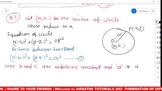 02 Find Differential Equation of all circle touching Y axis at the origin and centre on the X axis [upl. by Rednal]