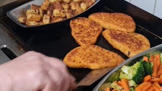 chicken amp cheese schnitzels on flat top griddle [upl. by Dahlstrom404]