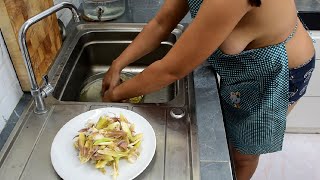 ✅RED CURRY Chicken with WILD Flowers😋 BRALESS in Sexy Apron 😯 [upl. by Enilamme]