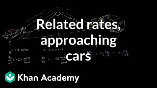 Related rates Approaching cars  Applications of derivatives  AP Calculus AB  Khan Academy [upl. by Nima]