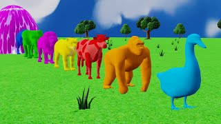 Paint and animals gorilla Elephant Duck Cartoon Lion Cow Fountain Crossing Wild Animals Game [upl. by Trescott]