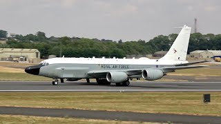 Boeing RC135W Rivet Joint Royal Air Force departure at RAF Fairford RIAT 2018 AirShow [upl. by Jada899]