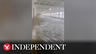 Huge waves flood ferry deck and smash against cars during Washington storm [upl. by Percival77]