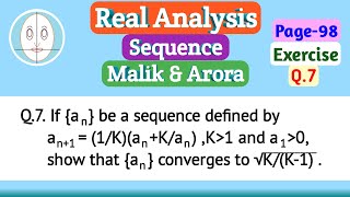 Real Analysis  Sequence  Malik amp Arora  Page98  Exercise  Question7  Solution [upl. by Barr]