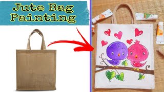 Acrylic Painting On Jute Bag  Bag Painting Idea  DIY Jute Bag Painting Jute Bag Painting At Home [upl. by Ekyt]