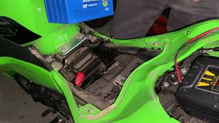 Battery Install on Kawasaki Ninja 400  Mighty Max Battery YTX9BS Gel and First Start [upl. by Shaddock]