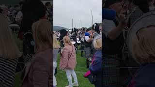 The massed pipes and drums at Ballater Highland Games scotland highlandgames bagpipes [upl. by Ardnaxila]