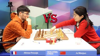 BIG VICTORY Ju Wenjun vs Alireza Firouzja  Tata Steel Masters 2024  R5 [upl. by Aniri]