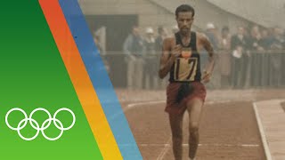 Abebe Bikila wins Marathon barefooted  Epic Olympic Moments [upl. by Dhumma41]