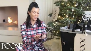 Kourtney Kardashian Unboxes Pooshs At Home for the Holidays Mailer  Poosh [upl. by Aicined]