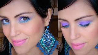 Maquillaje en 5 minutos  Lila y Azul Acqua para valorizar Ojos Café [upl. by Darom172]