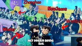 Kpop idols being SHOOK by NCT DREAMs SUS behaviour at MMA 2023 ft NewJeans RIIZE Aespa ZB1 [upl. by Kwei410]