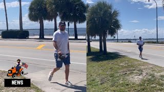 Jason Aldean Chases Wifes Hat Down The Street [upl. by Enitsenrae]