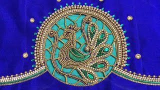 Traditional peacock embroidery done with Aari stitches and cutwork [upl. by Kaspar723]