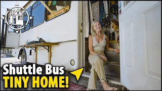 Her bohemian tiny home Solo female lives in bus conversion [upl. by Torres]