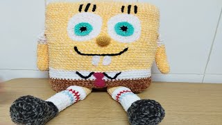 TUTORIAL COJIN BOB ESPONJA A CROCHET GANCHILLO almohadas spongebob [upl. by Donaghue593]