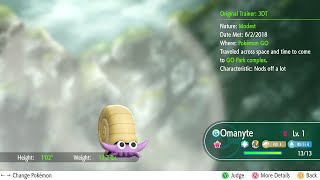 138 Omanyte Shiny Pokemon Lets Go Go Park complex [upl. by Carma]